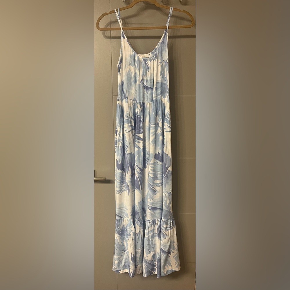 Z Supply Blue and White Pleated Resort Maxi Dress